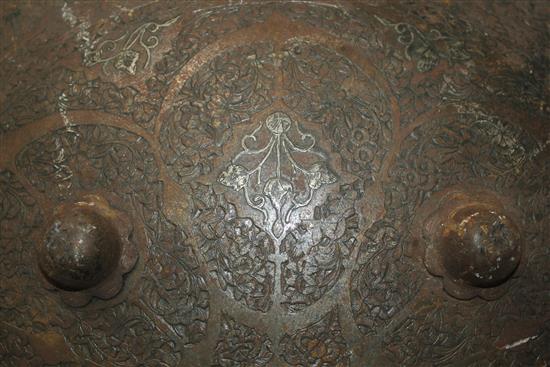 An Indo Persian chiselled steel circular dhal,